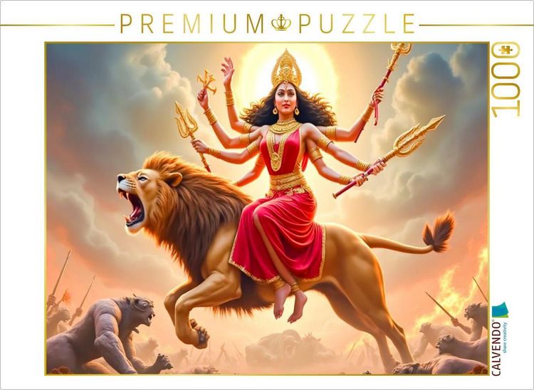 Produktbild: CALVENDO Puzzle Durga, Kriegerg&ouml;ttin, reitet auf einem L&ouml;wen | 1000 Teile Lege-Gr&ouml;&szlig;e 64x48cm Foto-Puzzle f&uuml;r gl&uuml;ckliche Stunden