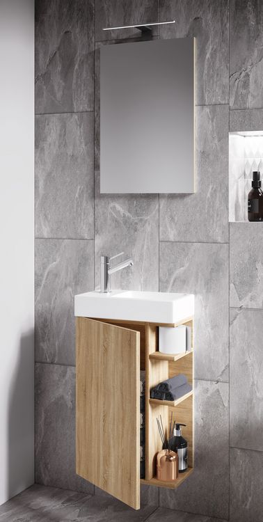 Produktbild: 2-tlg G&auml;ste WC Badm&ouml;bel Waschtisch Lumia Spiegel