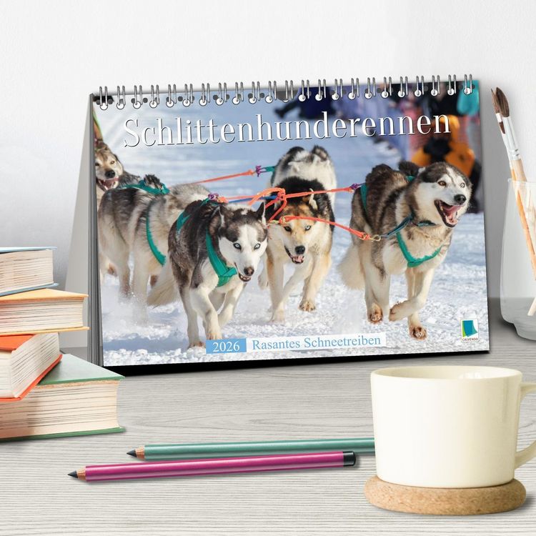 Produktbild: Schlittenhunderennen: Rasantes Schneetreiben (Tischkalender 2026 DIN A5 quer), CALVENDO Monatskalender