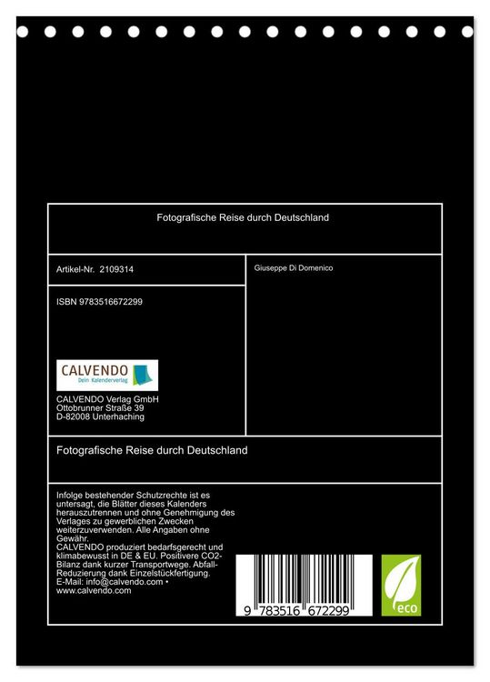 Produktbild: Fotografische Reise durch Deutschland (Tischkalender 2026 DIN A5 hoch), CALVENDO Monatskalender