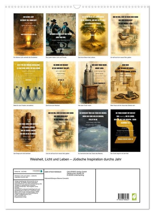 Produktbild: Weisheit, Licht und Leben &ndash; J&uuml;dische Inspiration durchs Jahr (Wandkalender 2027 DIN A2 hoch), CALVENDO Monatskalender