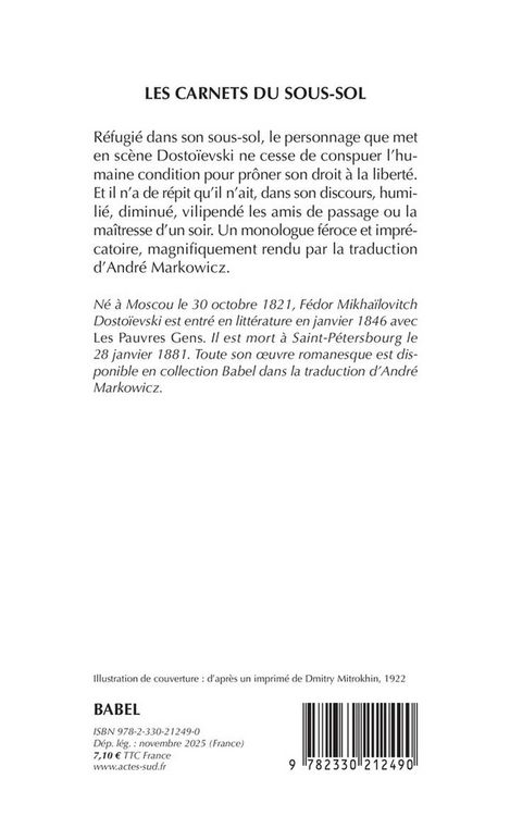 Produktbild: Les carnets du sous-sol : r&eacute;cit