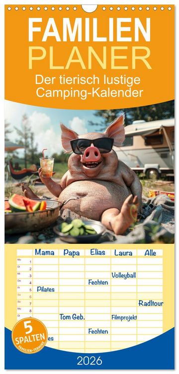 Produktbild: Familienplaner 2026 - Der tierisch lustige Camping-Kalender mit 5 Spalten (Wandkalender, 21 x 45 cm) CALVENDO