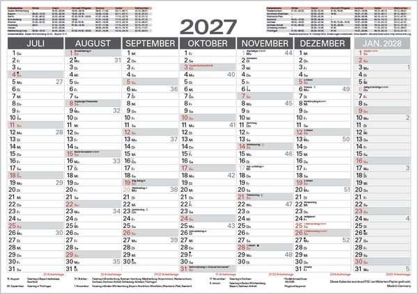 Produktbild: Tafelkalender A5 2027