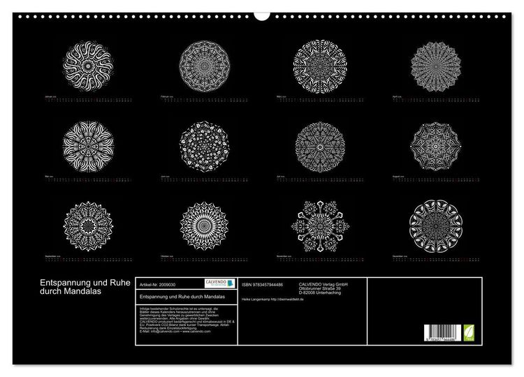 Produktbild: Entspannung und Ruhe durch Mandalas (Wandkalender 2026 DIN A2 quer), CALVENDO Monatskalender