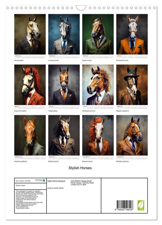 Produktbild: Stylish Horses (Wall Calendar 2026 DIN A3 portrait), CALVENDO 12 Month Wall Calendar