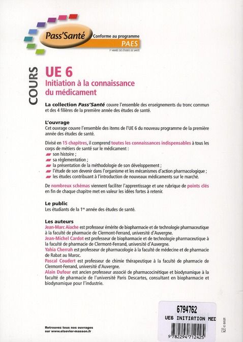 Produktbild: UE 6 Initiation &agrave; la connaissance du m&eacute;dicament