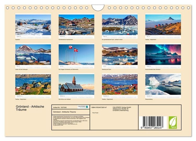 Produktbild: Gr&ouml;nland - Arktische Tr&auml;ume (Wandkalender 2026 DIN A4 quer), CALVENDO Monatskalender