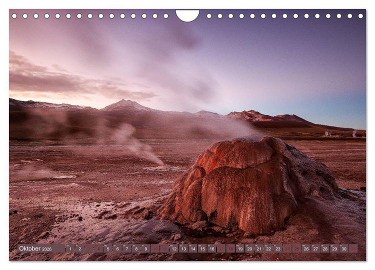 Produktbild: Atacama: Karge W&uuml;ste, m&auml;chtige Vulkane und farbenpr&auml;chtige Lagunen (Wandkalender 2026 DIN A4 quer), CALVENDO Monatskalender