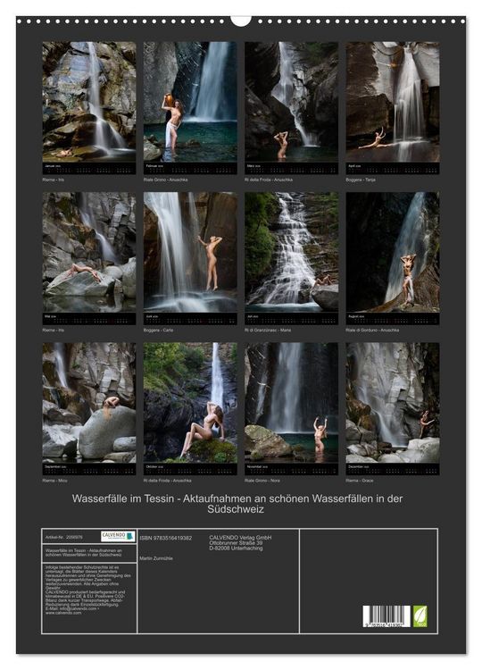 Produktbild: Wasserf&auml;lle im Tessin - Aktaufnahmen an sch&ouml;nen Wasserf&auml;llen in der S&uuml;dschweiz (Wandkalender 2026 DIN A2 hoch), CALVENDO Monatskalender
