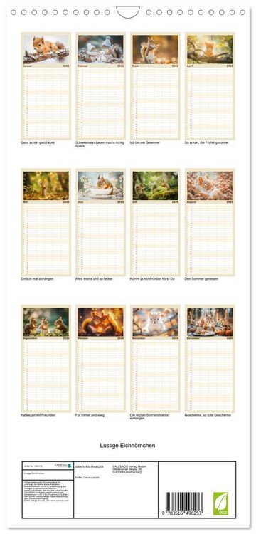 Produktbild: Familienplaner 2026 - Lustige Eichh&ouml;rnchen mit 5 Spalten (Wandkalender, 21 x 45 cm) CALVENDO