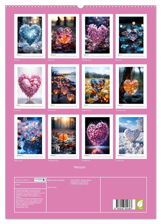 Produktbild: Herzen (hochwertiger Premium Wandkalender 2026 DIN A2 hoch), Kunstdruck in Hochglanz