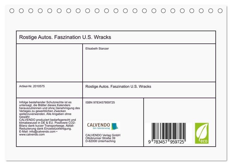 Produktbild: Rostige Autos. Faszination U.S. Wracks (Tischkalender 2026 DIN A5 quer), CALVENDO Monatskalender