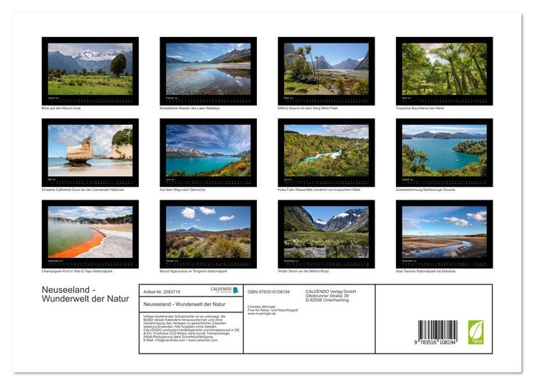 Produktbild: Neuseeland - Wunderwelt der Natur (Wandkalender 2026 DIN A3 quer), CALVENDO Monatskalender