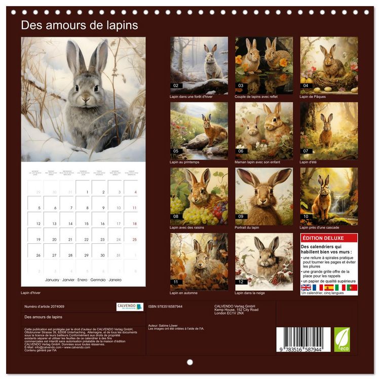 Produktbild: Des amours de lapins (Calendrier mural carr&eacute; 2026 30x30 cm) Calendrier double avec une page pour vos prises de notes