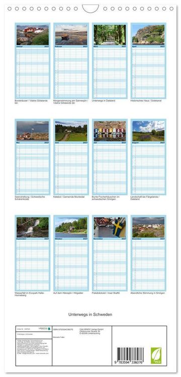 Produktbild: Familienplaner 2027 - Unterwegs in Schweden mit 5 Spalten (Wandkalender, 21 x 45 cm) CALVENDO