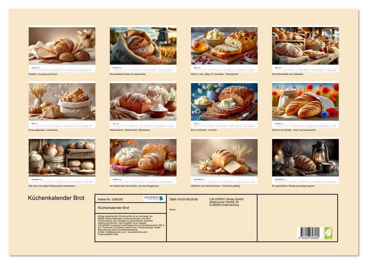Produktbild: K&uuml;chenkalender Brot (Wandkalender 2026 DIN A2 quer), CALVENDO Monatskalender