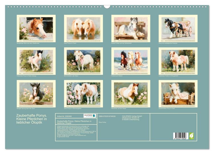 Produktbild: Zauberhafte Ponys. Kleine Pferdchen in lieblicher &Ouml;loptik (Wandkalender 2027 DIN A2 quer), CALVENDO Monatskalender