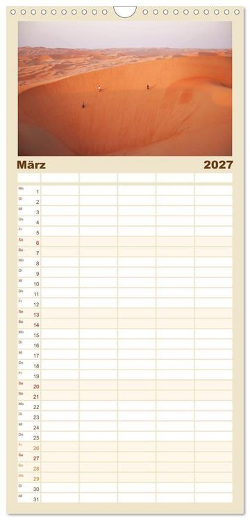 Produktbild: Familienplaner 2027 - Die D&uuml;nen in der W&uuml;ste von Abu Dhabi mit 5 Spalten (Wandkalender, 21 x 45 cm) CALVENDO