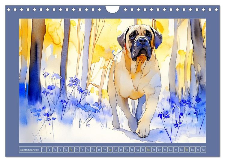 Produktbild: Majest&auml;tische English Mastiffs. Sanfte Riesen in Aquarell-Eleganz (Wandkalender 2026 DIN A4 quer), CALVENDO Monatskalender