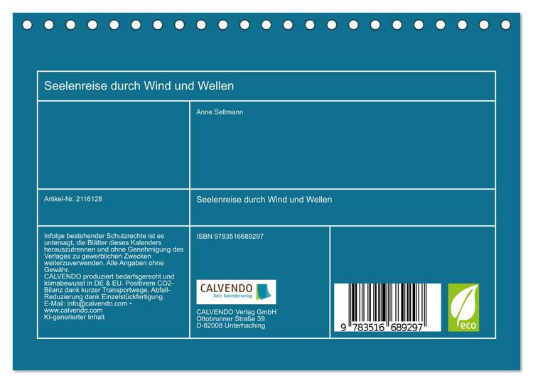 Produktbild: Seelenreise durch Wind und Wellen (Tischkalender 2026 DIN A5 quer), CALVENDO Monatskalender