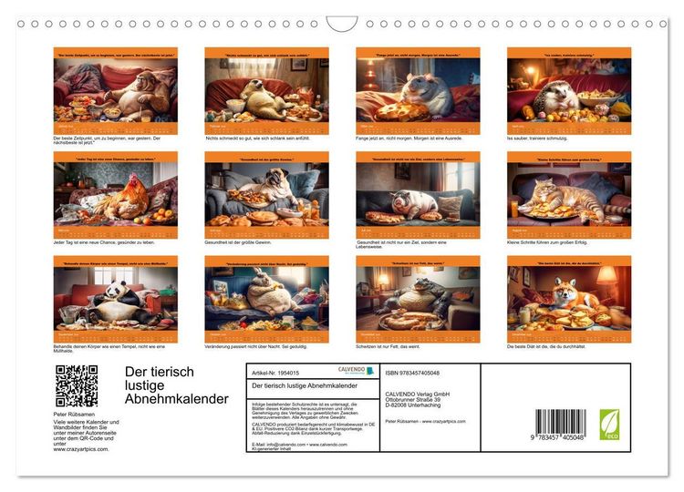 Produktbild: Der tierisch lustige Abnehmkalender (Wandkalender 2026 DIN A3 quer), CALVENDO Monatskalender