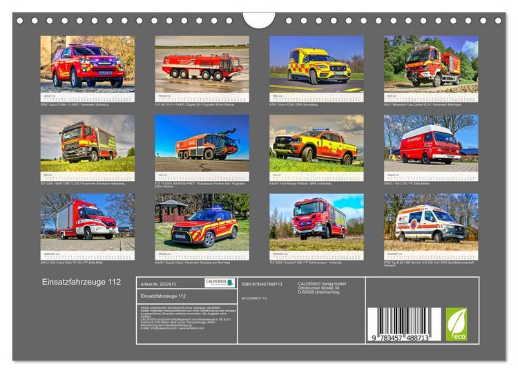 Produktbild: Einsatzfahrzeuge 112 (Wandkalender 2026 DIN A4 quer), CALVENDO Monatskalender