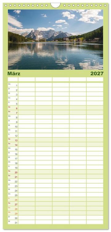 Produktbild: Familienplaner 2027 - Alpensee - Wunder der Natur mit 5 Spalten (Wandkalender, 21 x 45 cm) CALVENDO