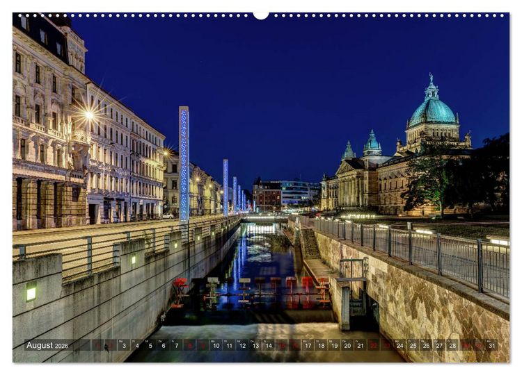 Produktbild: Nachts in Leipzig (hochwertiger Premium Wandkalender 2026 DIN A2 quer), Kunstdruck in Hochglanz