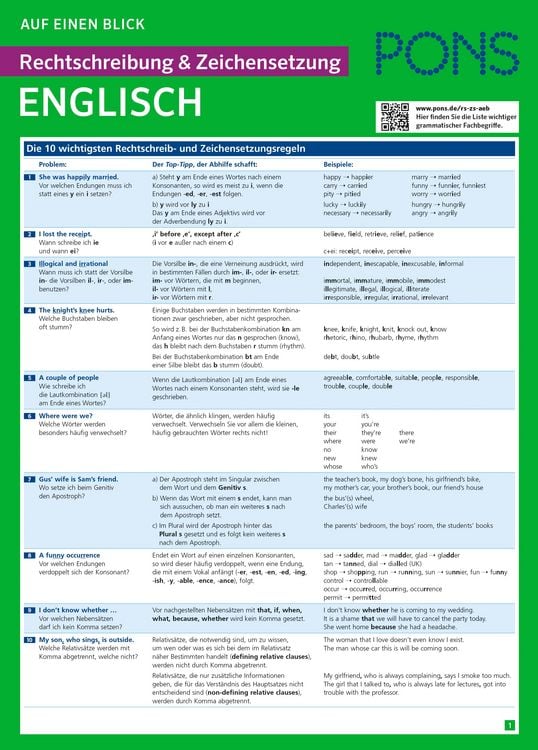 Produktbild: PONS Rechtschreibung und Zeichensetzung auf einen Blick Englisch