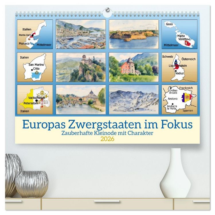Produktbild: Europas Zwergstaaten im Fokus (hochwertiger Premium Wandkalender 2026 DIN A2 quer), Kunstdruck in Hochglanz