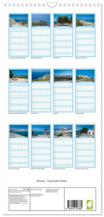 Produktbild: Familienplaner 2026 - Rhodos - Traumhafter S&uuml;den mit 5 Spalten (Wandkalender, 21 x 45 cm) CALVENDO