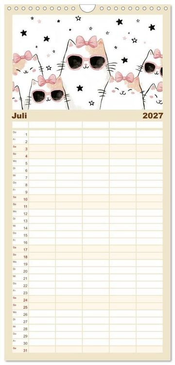 Produktbild: Familienplaner 2027 - Gute Laune Katzen mit 5 Spalten (Wandkalender, 21 x 45 cm) CALVENDO