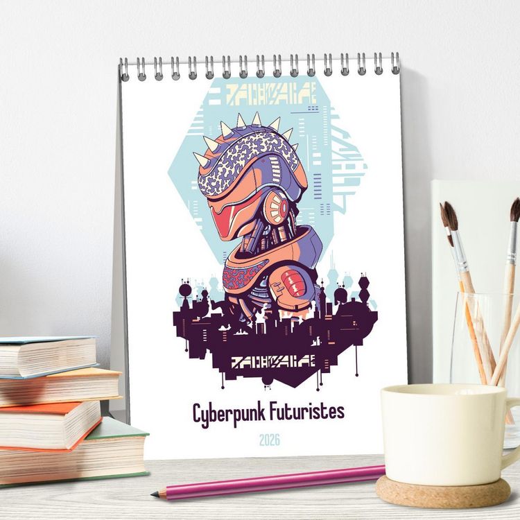 Produktbild: Cyberpunk Futuristes (Calendrier de bureau 2026 DIN A5 horizontal), CALVENDO calendrier mensuel