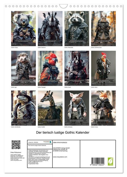Produktbild: Der tierisch lustige Gothic Kalender (Wandkalender 2026 DIN A3 hoch), CALVENDO Monatskalender
