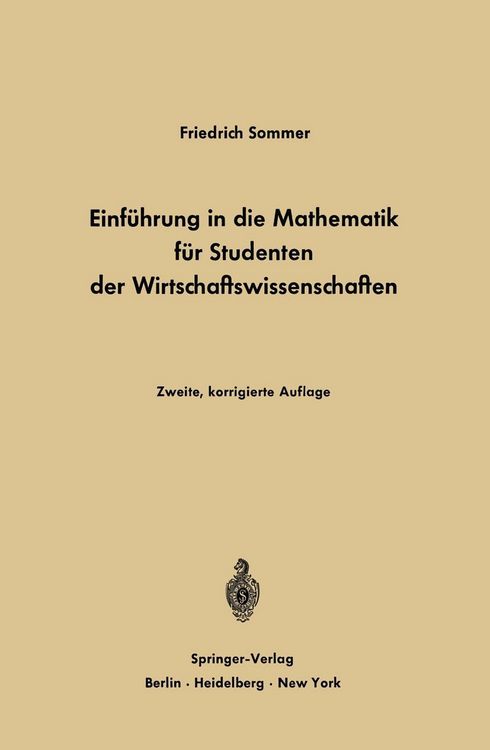 Produktbild: Einf&uuml;hrung in die Mathematik f&uuml;r Studenten der Wirtschaftswissenschaften