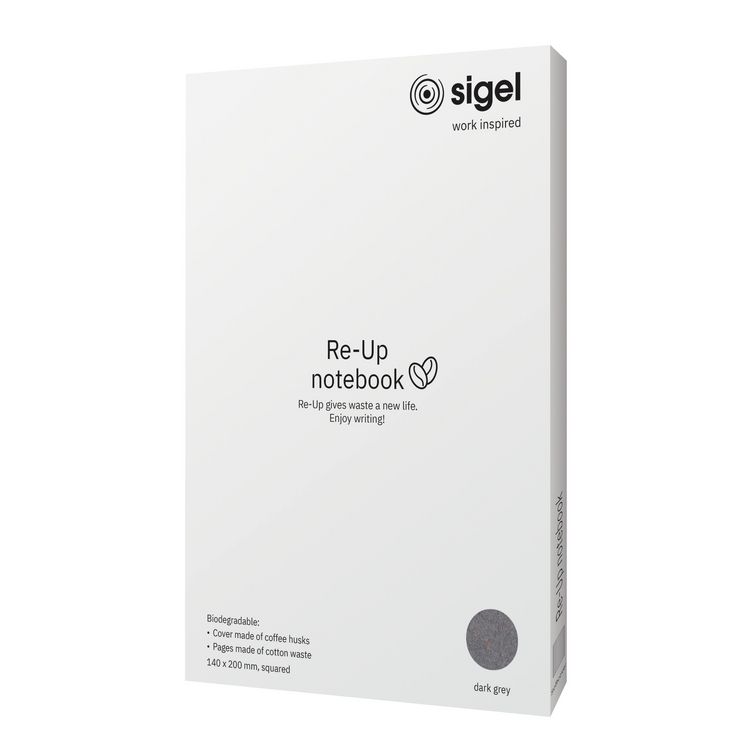 Produktbild: SIGEL RU104 Notizbuch Re-Up, ca. A5, kariert, Softcover, dunkelgrau, 100 S.