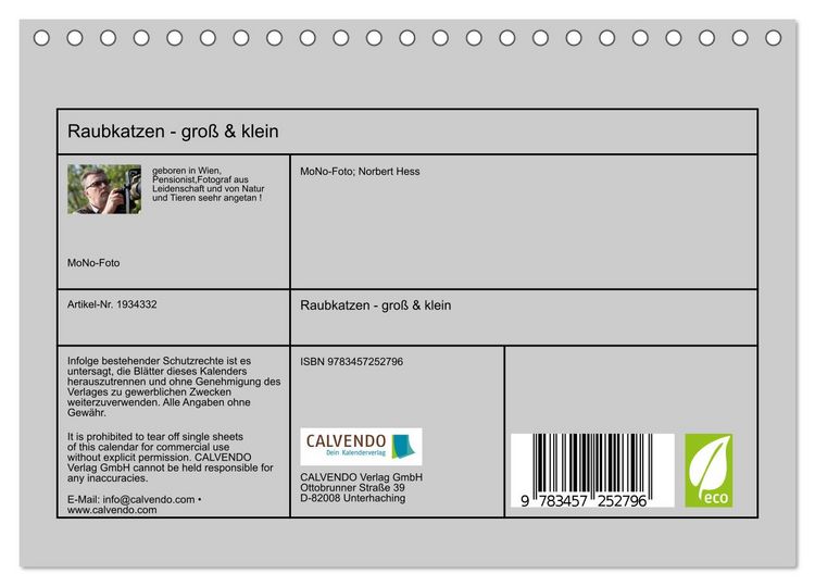 Produktbild: Raubkatzen - gro&szlig; & klein (Tischkalender 2026 DIN A5 quer), CALVENDO Monatskalender