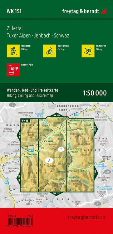 Produktbild: freytag & berndt Wanderkarte WK 151 Zillertal, Tuxer Alpen - Jenbach - Schwaz 1:50.000