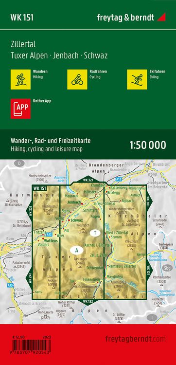 Zillertal, Wander-, Rad- und Freizeitkarte 1:50.000, freytag & berndt, WK 151