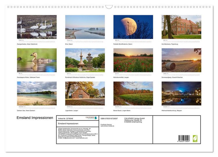Produktbild: Emsland Impressionen (Wandkalender 2026 DIN A2 quer), CALVENDO Monatskalender