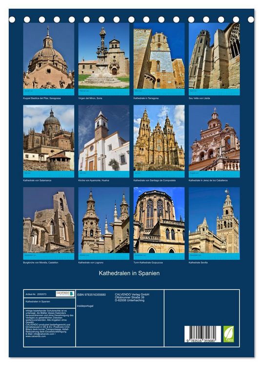 Produktbild: Kathedralen in Spanien (Tischkalender 2026 DIN A5 hoch), CALVENDO Monatskalender