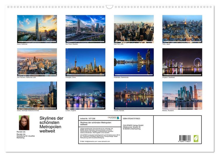 Produktbild: Skylines der sch&ouml;nsten Metropolen weltweit (Wandkalender 2026 DIN A2 quer), CALVENDO Monatskalender