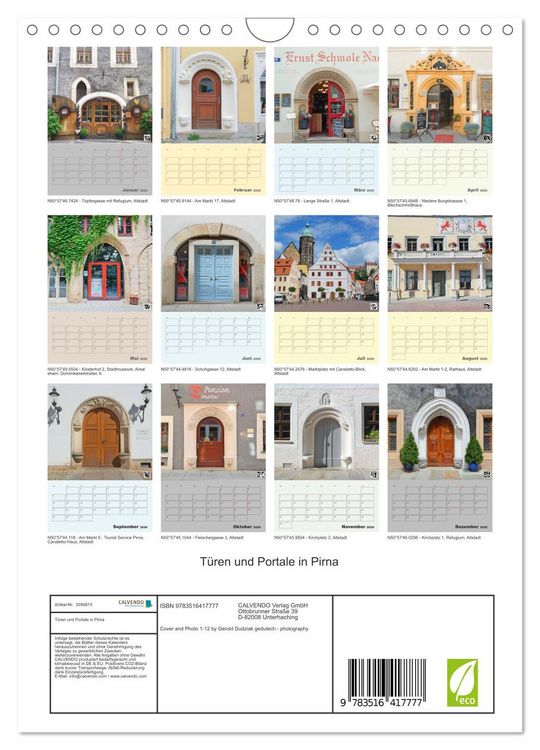 Produktbild: T&uuml;ren und Portale in Pirna (Wandkalender 2026 DIN A4 hoch), CALVENDO Monatskalender