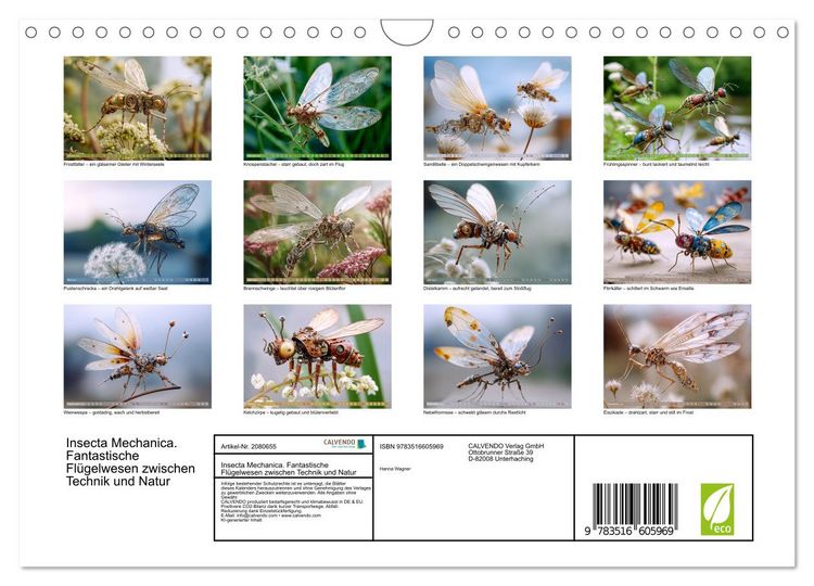 Produktbild: Insecta Mechanica. Fantastische Fl&uuml;gelwesen zwischen Technik und Natur (Wandkalender 2026 DIN A4 quer), CALVENDO Monatskalender