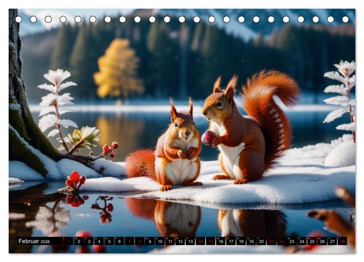 Produktbild: Rote Eichh&ouml;rnchen - zauberhaft anders mit KI (Tischkalender 2026 DIN A5 quer), CALVENDO Monatskalender