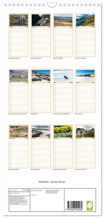 Produktbild: Familienplaner 2026 - S&uuml;dafrika - Garden Route mit 5 Spalten (Wandkalender, 21 x 45 cm) CALVENDO