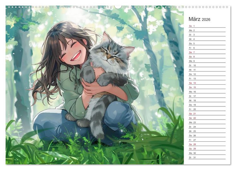 Produktbild: Anime-Freunde - Terminplaner mit niedlichen Tierfreundschaften (hochwertiger Premium Wandkalender 2026 DIN A2 quer), Kunstdruck in Hochglanz