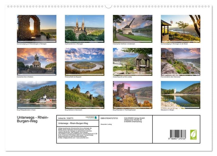 Produktbild: Unterwegs - Rhein-Burgen-Weg (hochwertiger Premium Wandkalender 2026 DIN A2 quer), Kunstdruck in Hochglanz