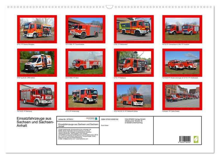 Produktbild: Einsatzfahrzeuge aus Sachsen und Sachsen-Anhalt (Wandkalender 2026 DIN A2 quer), CALVENDO Monatskalender